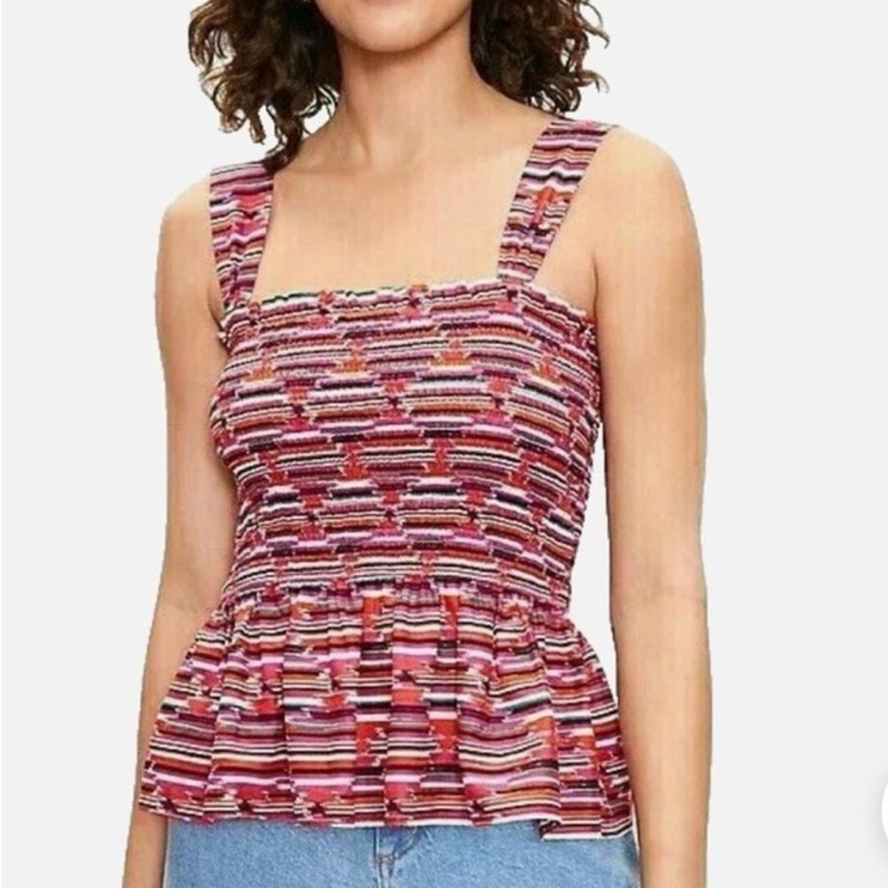 Loft Pink Ikat Smocked Peplum Cami Tank Top Size XL  Plum Kiss